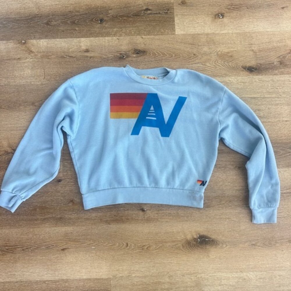 Aviator Nation Logo Relaxed Crew Sweatshirt- XS- Color "Ice" DEFECTS